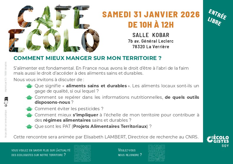 Café ecolo "comment mieux manger sur mon territoire?" le samedi 31/1 de 10h à 12H