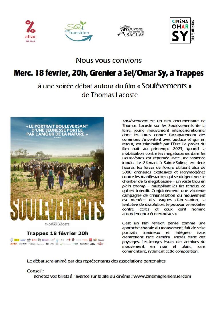 Lire la suite à propos de l’article Mercredi 18 février, 20h, au Grenier à Sel / Omar Sy – Projection débat film « Soulèvements »