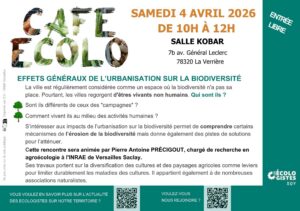 Café ecolo "les effets généraux de l'urbanisation sur la biodiversité" le samedi 4/4 de 10h à 12H